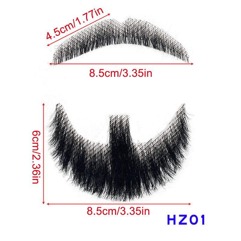 100% Human Hair Beard Black Brown Lace Mesh Beard Shallow Short Realistic Fake Moustache For Men Makeup Facial Hair Hand Made