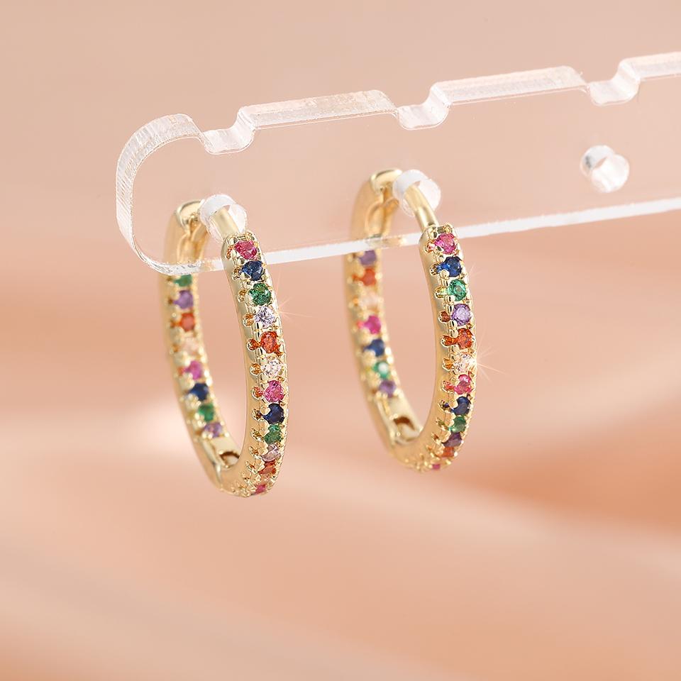 Trendy Gold Color Cubic Zirconia Round Copper Earrings For Women Metal Crystal Earring Party Everyday Zircon