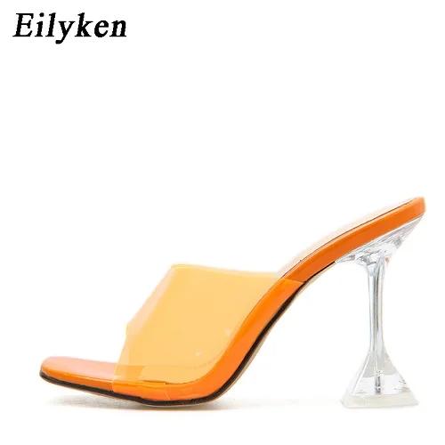 

Fashion Eilyken Green PVC Jelly Slippers Open Toe Perspex Sike High Heels Crystal Women Transparent Sandals Pumps Shoes 35 помаранчевий