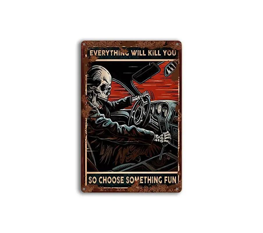 Anime Skeleton Wall Painting Vintage Metal Poster Board Modern Aesthetics Home Decoration Tin Sign Bar Garage Decor Plate Sign