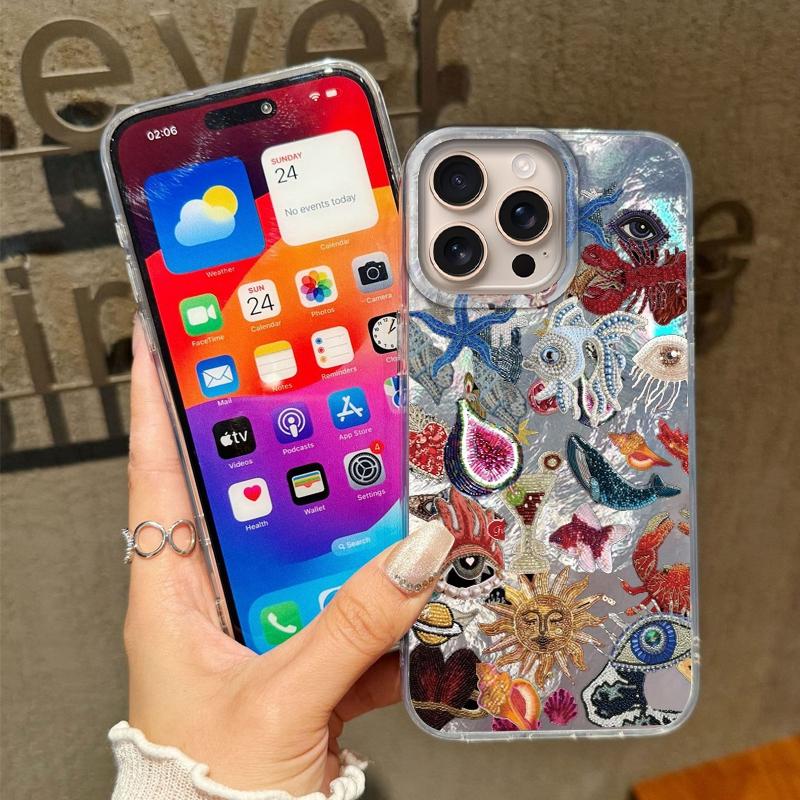 Retro Sun Planet Cocktail Women Phone Case For Apple iphone 16pro 15 16 14 13 Pro Max 16e 12 11 7 8 Plus XR SE Fundas Cover