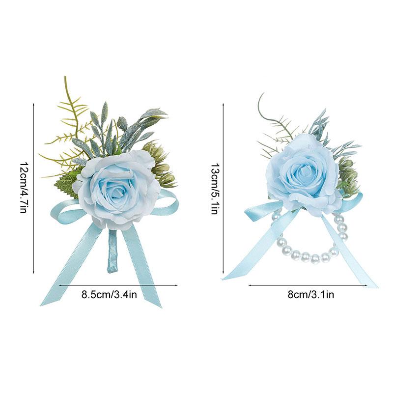 1 pz Fiore Artificiale Accessori Matrimonio Corsage da Polso Bottoniera Matrimonio Braccialetti per Damigelle Rose di Seta
