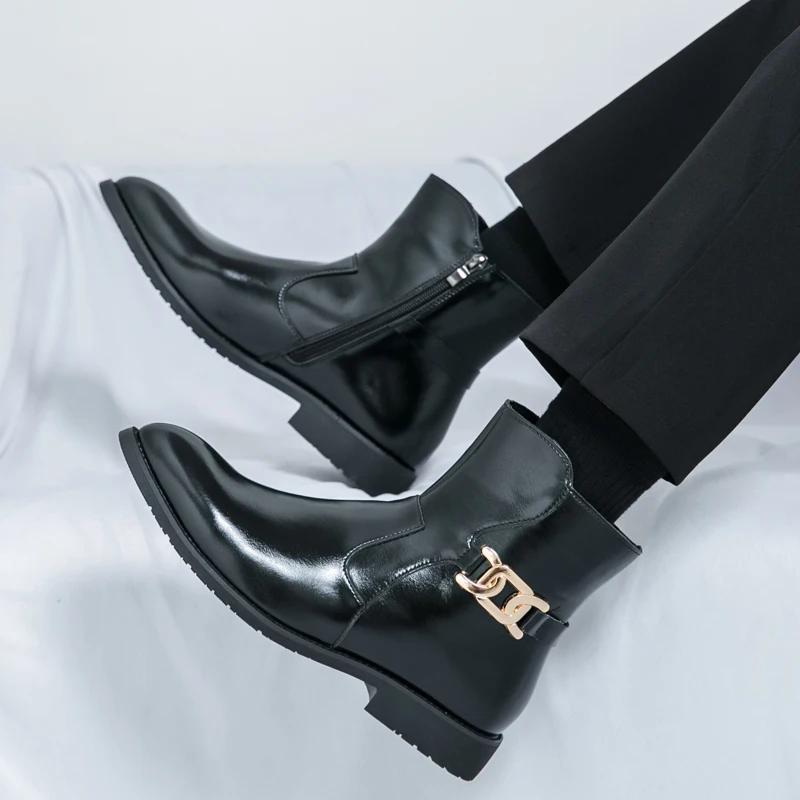 Fashion Classic Fashion Brown Boots for Men Pointed Toe Leather Ankle Boots Big Size 46 High-top Dress Shoes with Casual Business Shoes