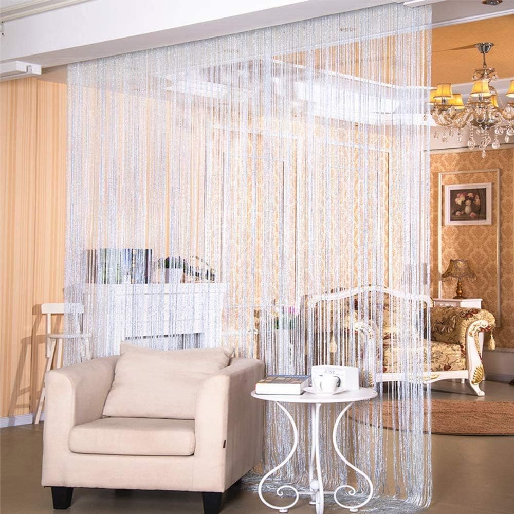 Door Fringe Curtain Door Curtains,Rare Flat Silver Ribbon,Thread Fringe Window Panel Room Divider Cute Strip Tassel Party Events Sequin(1Pack, Black)