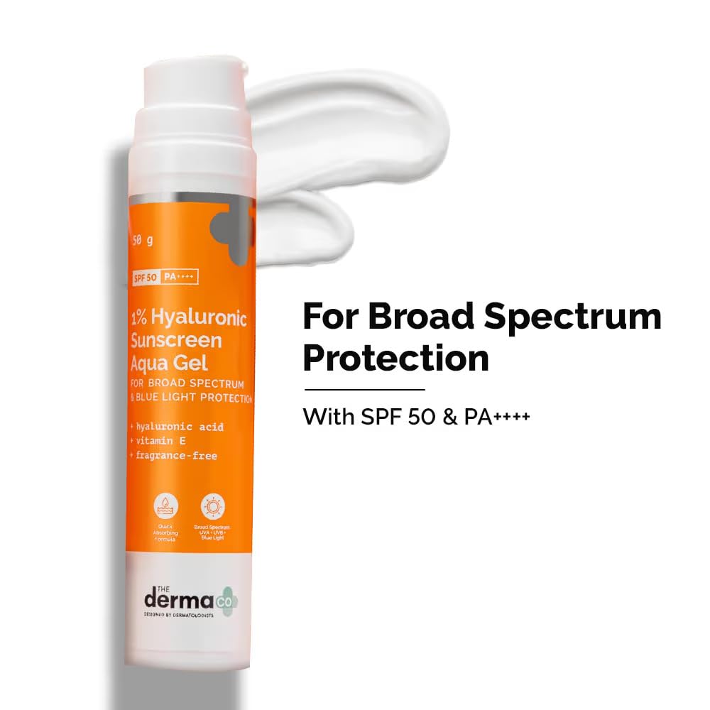 Le combo Glow & Protect de Derma Co - Sérum visage à 10 % de vitamine C (30 ml) + 1% de gel solaire à l'acide hyaluronique Aqua Gel (50 grammes)