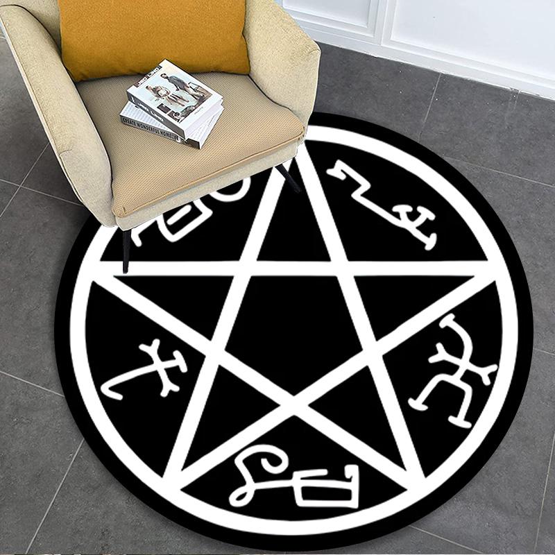 Pentagram Compass Circular Rug - Office Decorative Carpet For Living Room Bedroom Door Mat Floor Rug Computer Chair Area Rug