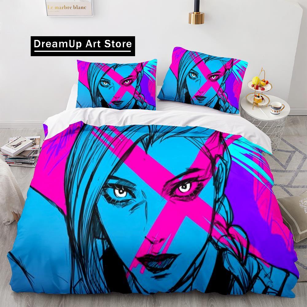 Arcane Anime Hra Jinx Ložní prádlo Sada Roztomilý povlak na prošívanou deku Povlečení s polštářem Twin Single Queen King Size Chlapci Dospělí