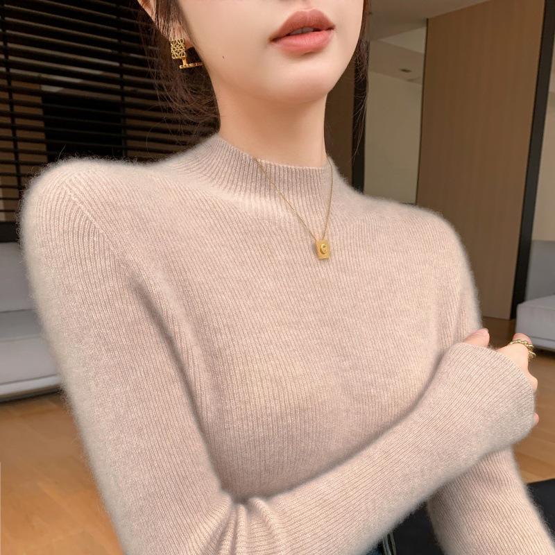 Women's Slim-Fit High-Neck Solid Color Casual Sweater