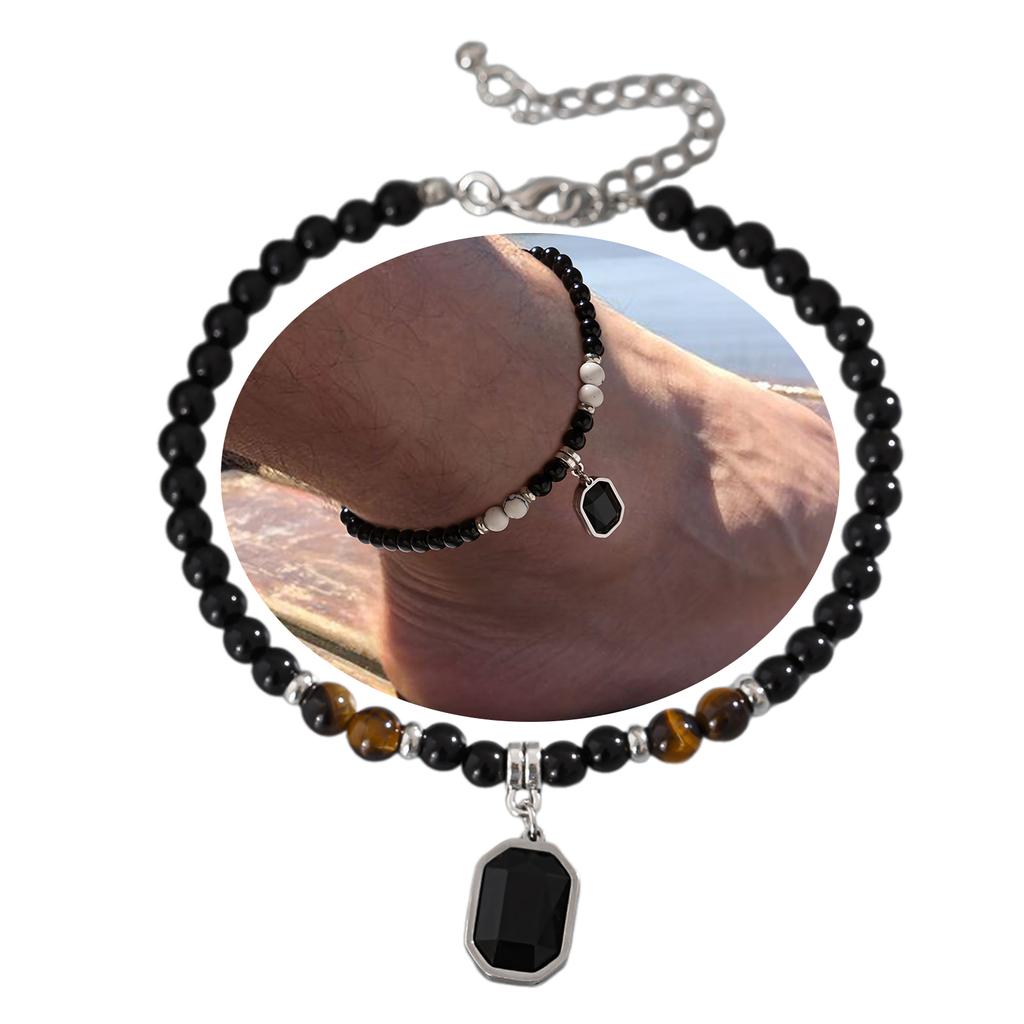 Simple Beaded Foot Chain Anklet Delicate Stone Pendant Anklet Bracelet Ornament Ankle Bracelet for Women and Girls