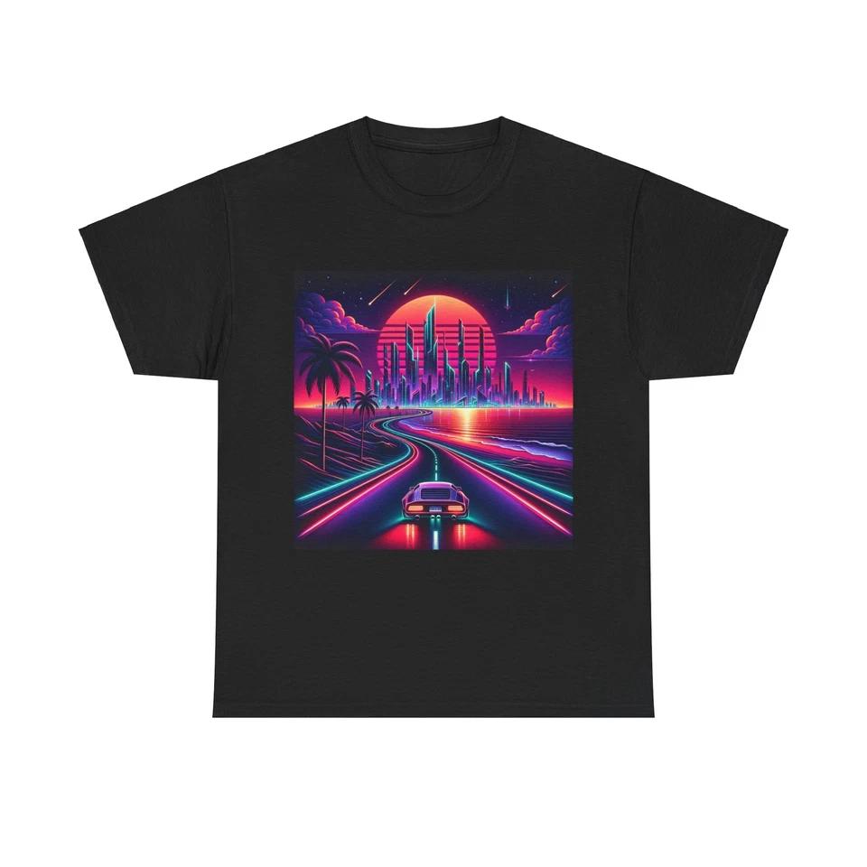 Unisex Adult T Shirt Futuristic Car Neon Road Skyline S