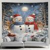 Cute Snowman Christmas Tapestry Xmas Tree Gifts Red Curtains Window Winter Scenery New Year Home Living Room Decor Wall Hanging