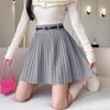 High-Waist Pleated Knit Mini Skirt with Belt - Versatile, Slimming, Elastic A-Line for Autumn