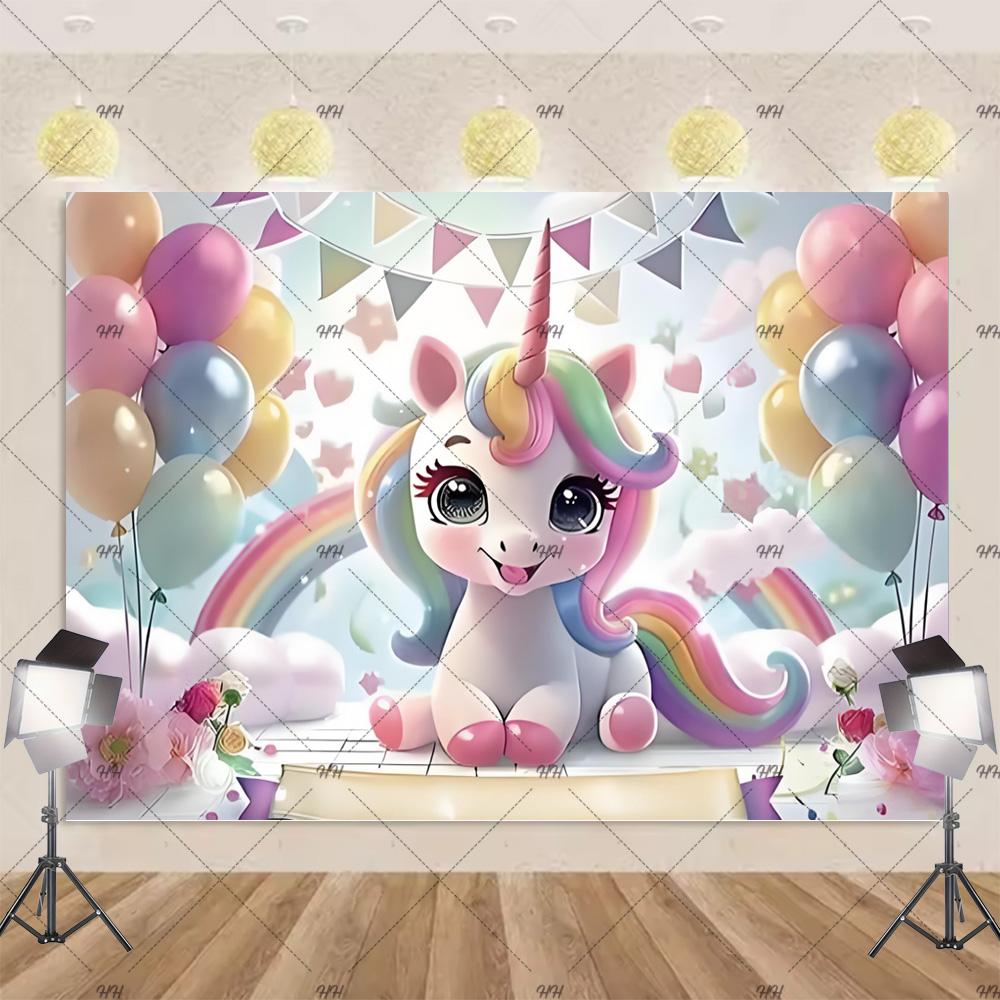 Cartoon Rainbow Unicorn Theme Princess Birthday Party Decoration Background Baby Shower Backdrop Photozone Studio Prophoot Props