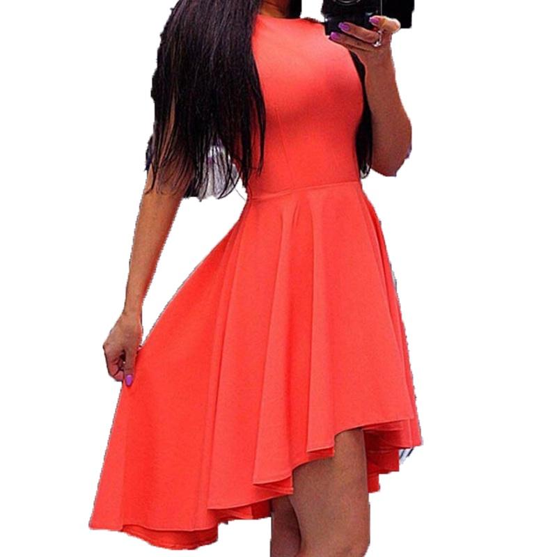 Fashion Women Sleeveless Asymmetric Hem Casual Sundress In Elegant Pure Color