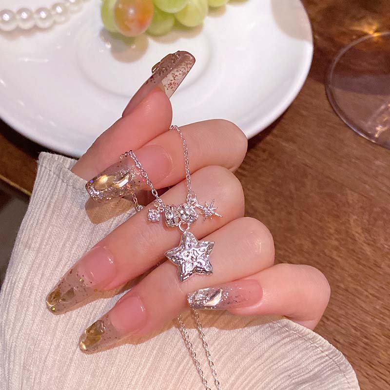 Fashion Silver Color Star Pendant Necklace for Women Personality Charm Circle Zircon Necklace Birthday Party Jewelry Gifts
