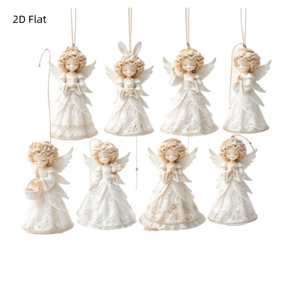 8 pcs 2D Flat Christmas Hanging Ornament Wooden Xmas Decoration Holiday Party
