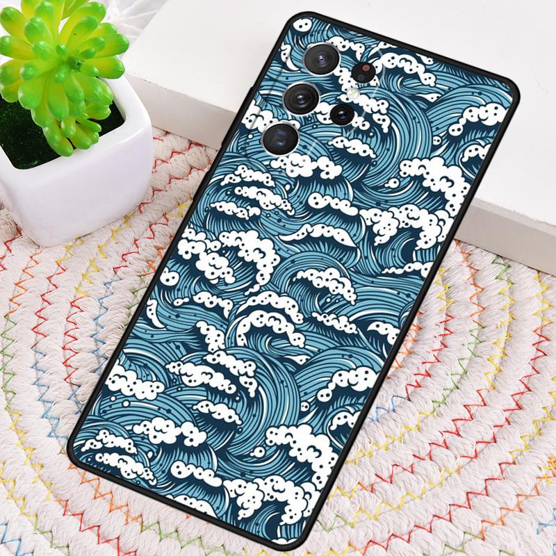Japanese Wave Art Silicone Phone Case For Samsung Galaxy Note 10 Pro S26 S25 S24 S23 S22 S21 Plus S25Ultra Capa Cover