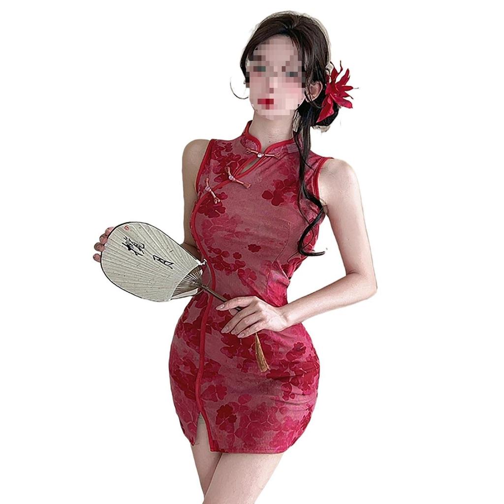 Floral Print Cheongsam Dress with Frog Button & Stand Collar - Slimming Summer Bodycon Skirt for Women