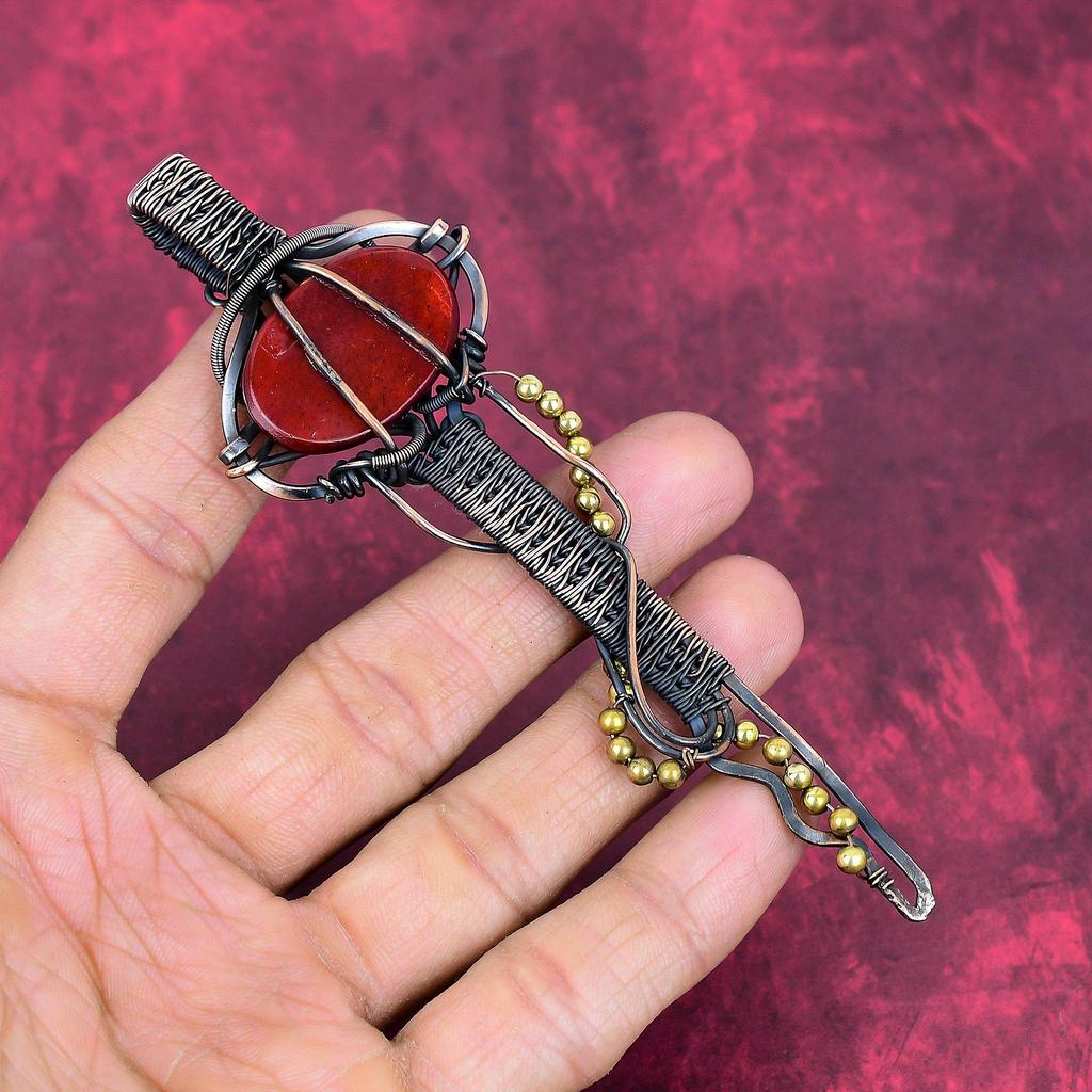 Red Fire Labradorite Pendant Copper Wire Wrapped Pendant Handmade Jewelry Very Pretty Gemstone Pendant Copper Wire Key Jewelry Gifts for Her