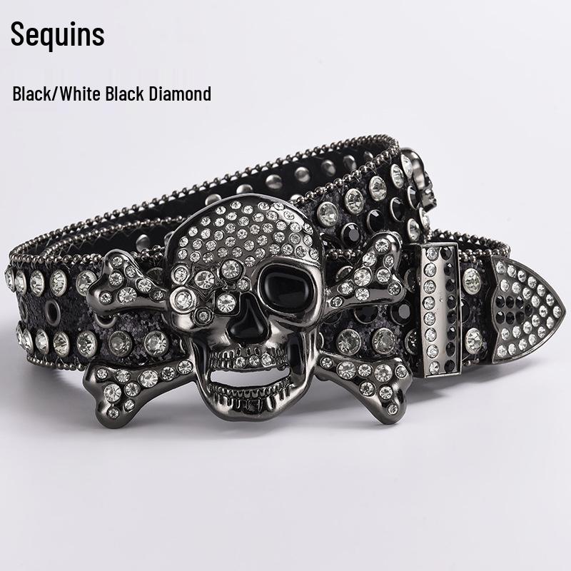Cataramă de Curea Hip Hop cu Strasuri în Formă de Craniu - Stil Punk European și American