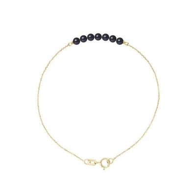 Bracelet - - 7 Freshwater Cultured Pearls - Yellow Gold - Length 18 Cm - Black Tahiti