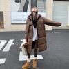 Over-the-knee Cotton-padded Women's Extended New Loose Padded Cotton-padded Jacket Winter Ladies Ribbon Hooded Coat.