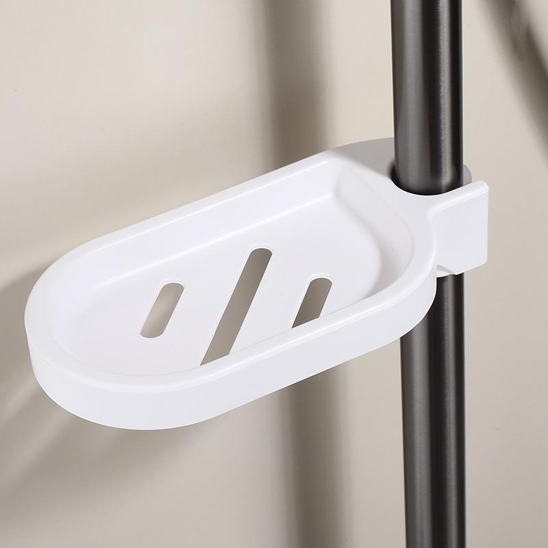 Shower Soap Holder with Lifting Rod and Tray, Plastic Box for Shower Pipe Accessories