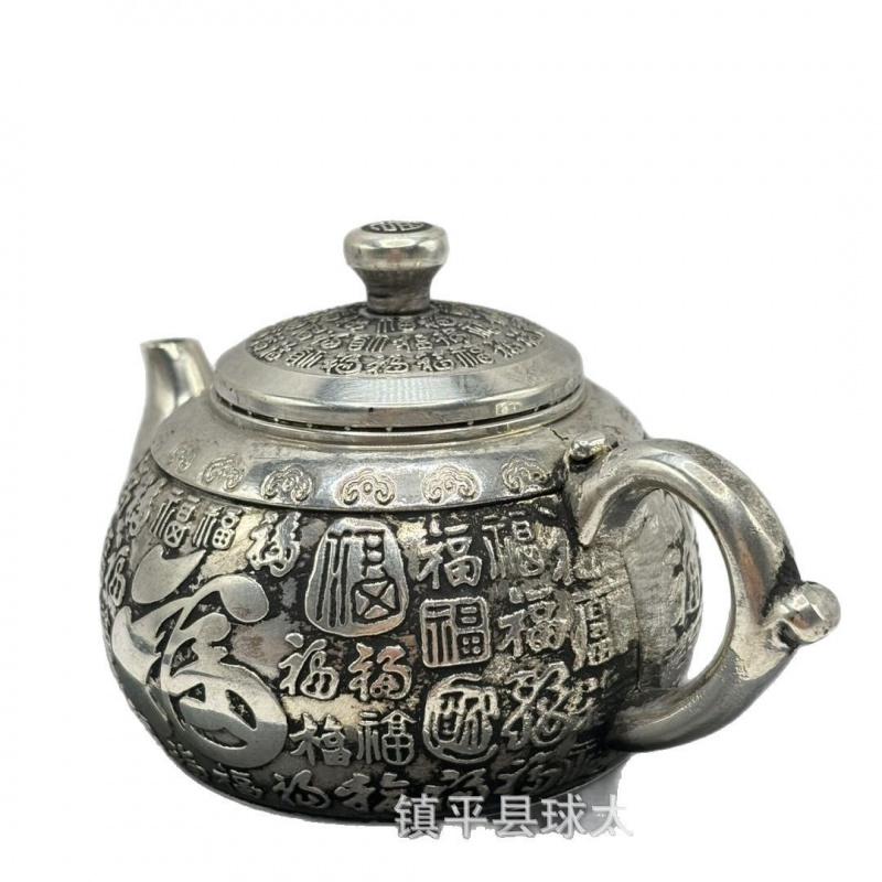 Antique Imitation Wholesale Collection Fu Character Hundred Blessings Silver-Plated Dragon Phoenix Teapot K