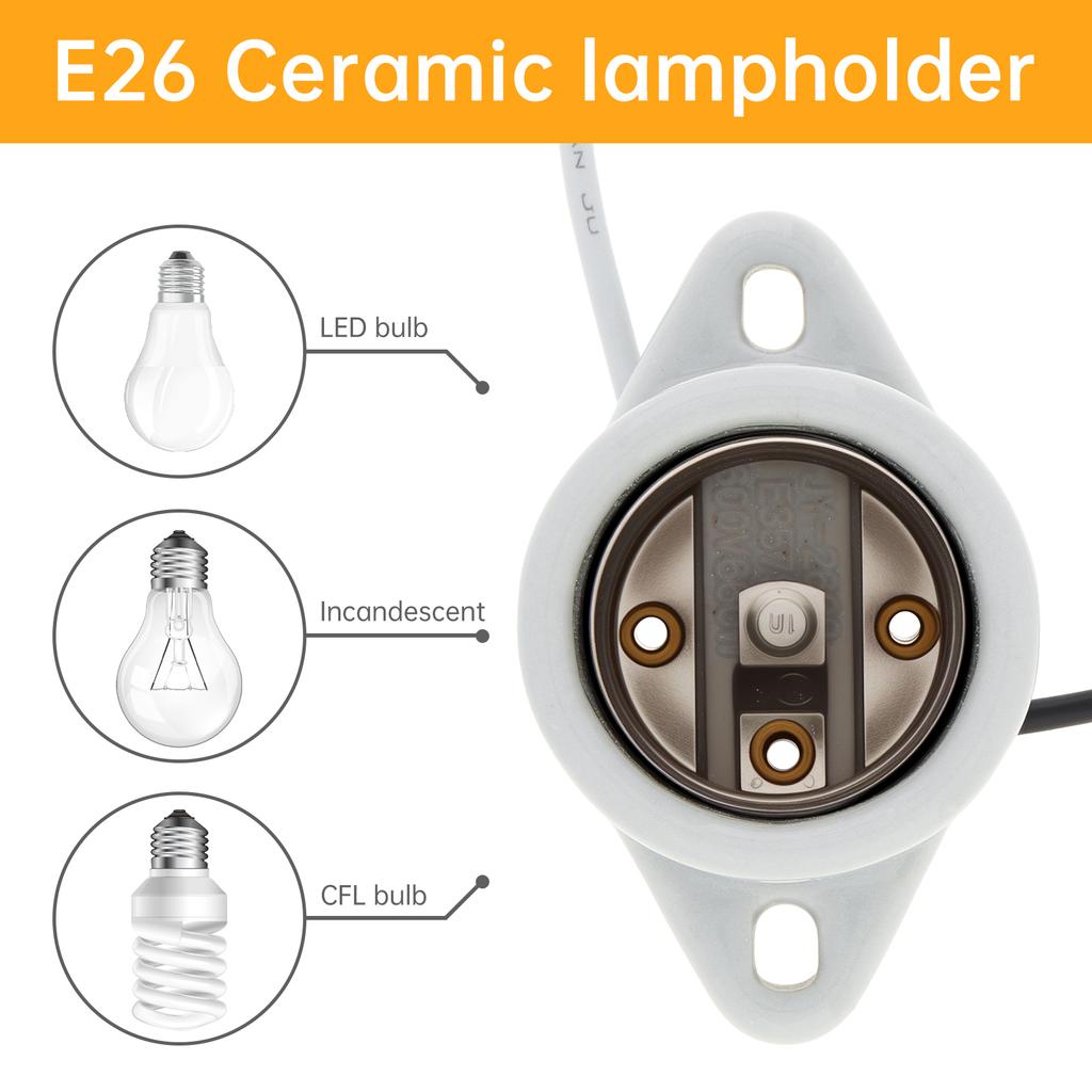 Porcelain E26 Keyless Lamp Socket Flange Mounting Surface Mount Heavy Duty Indoor Garage Closet Lighting