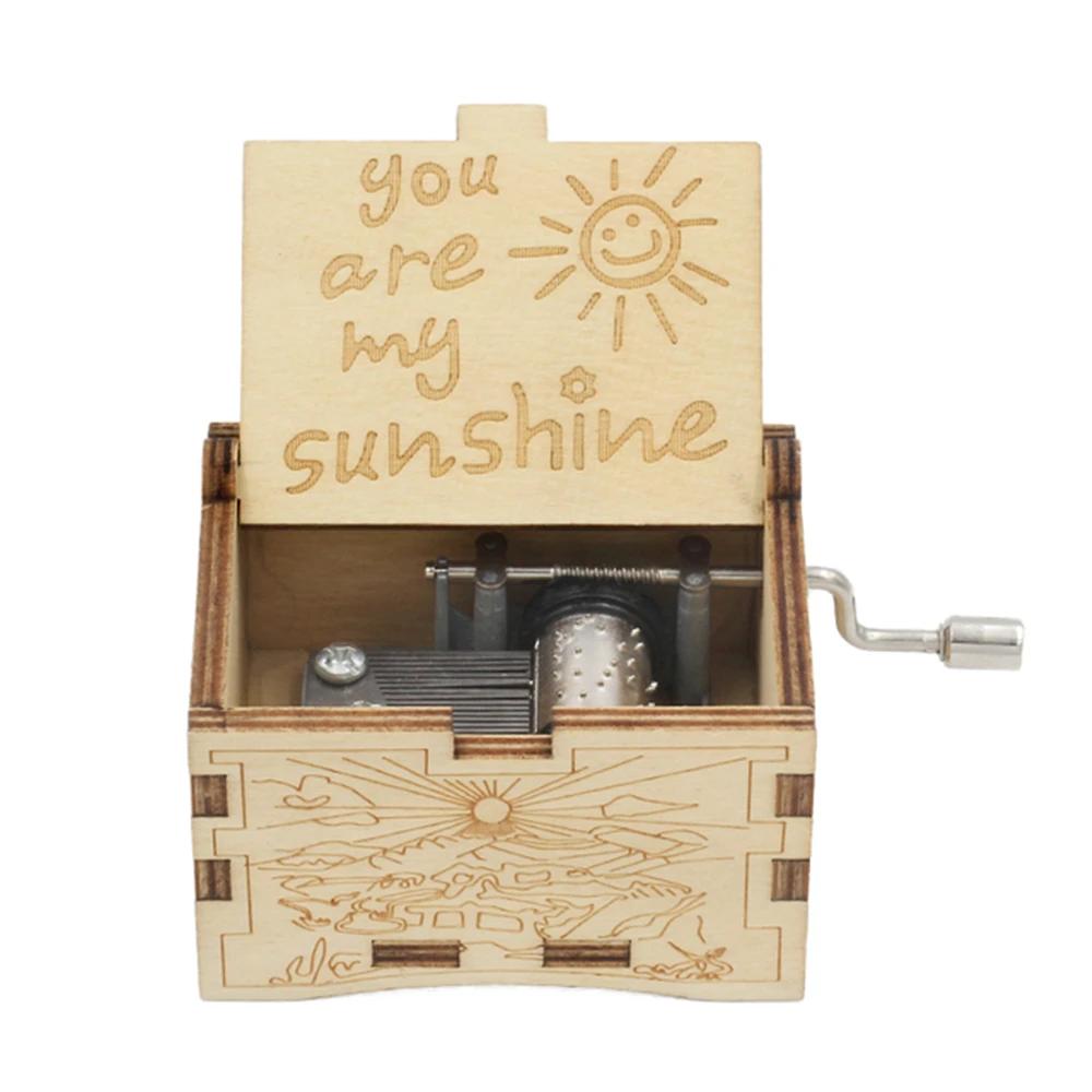 New You Are My Sunshine Music Box Color Printing Wooden Hand Crank Musical Box Birthday Present Valentine's Day Christmas Gift