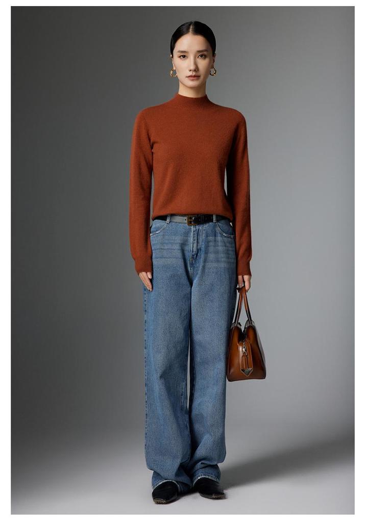 Women's High Neck Cashmere Knit Sweater: Warm, Versatile, Solid Color Pullover for Autumn and Winter.