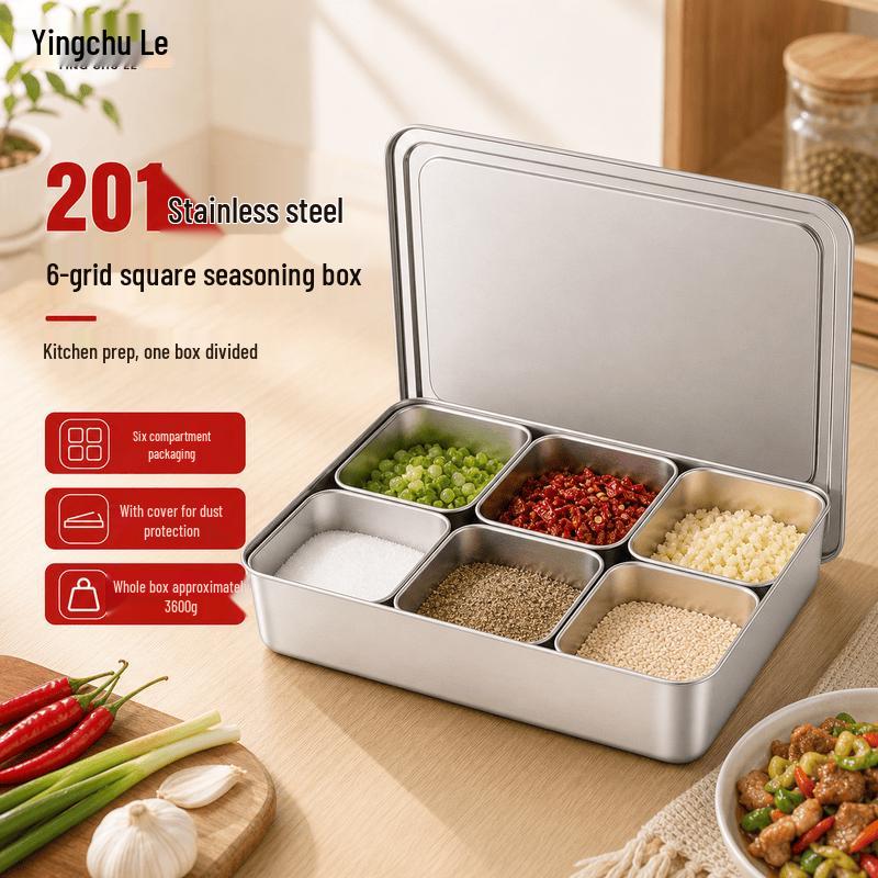 Stainless Steel 6-Compartment Condiment Organizer Set