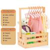 Handmade Baby Showers Wooden Organiser Basket Easy Assembly Wood Toy Storage Crate with Long Handle Christmas Gift