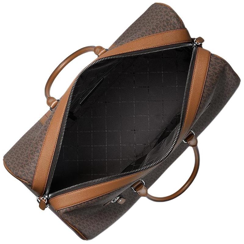 MICHAEL KORS Jet Set 36L Logo Print Patchwork Design Artificial Leather Travel Bag Men's Brown