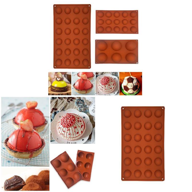3Pcs/Set Silicone Mold Kit 6/15/24Holes Semicircle Bakeware For Cake Decor Pudding Chocolate