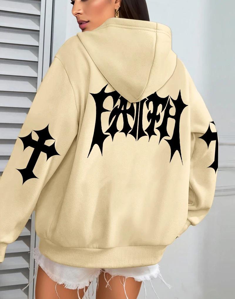 Women's Creative Faith Art Fleece Hoodie - Autumn Casual Loose Fit with Pockets