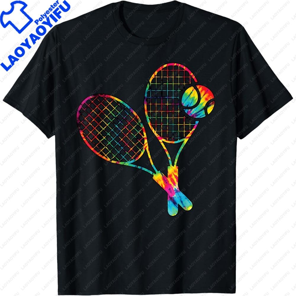 Tennis Tie Dye Rainbow Teenage Unisex Girls Cool TShirt Colorful Fashionable Tennis Racket Patterns T Shirt Women Clothes