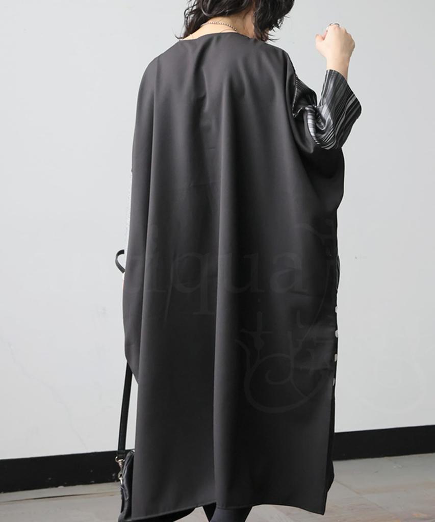 Antica Dress for Mixed 05 One Size [antiqua] One-Piece Women, Three-Quarter Sleeves, Material, Long, PA-03882 Black,