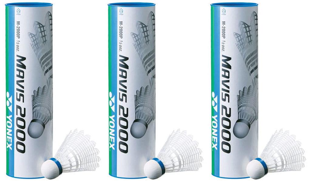 YONEX Badminton Mavis 2000P Natural 6 Shuttlecocks X 3 Cans MIDDLE Shuttlecocks, (Nylon + Cork), (18 Shuttlecocks), (Suitable Temperature 12-23°C)
