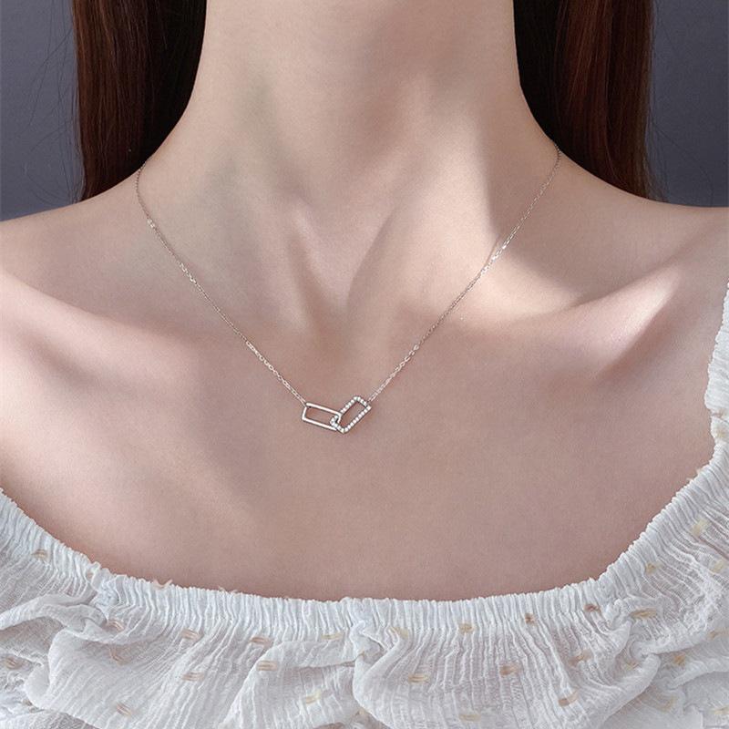 Geometric Double Ring Silver Necklace for Women - Light Luxury, Niche Design, Simple Collarbone Style