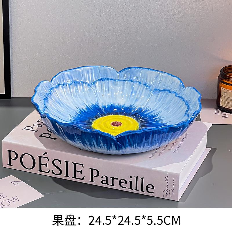 Flower Ceramic Fruit Plate Cake Stand Decorative Plate Snack Bowl Dessert Plates Candy Dish Storage Tray Display Stand синий