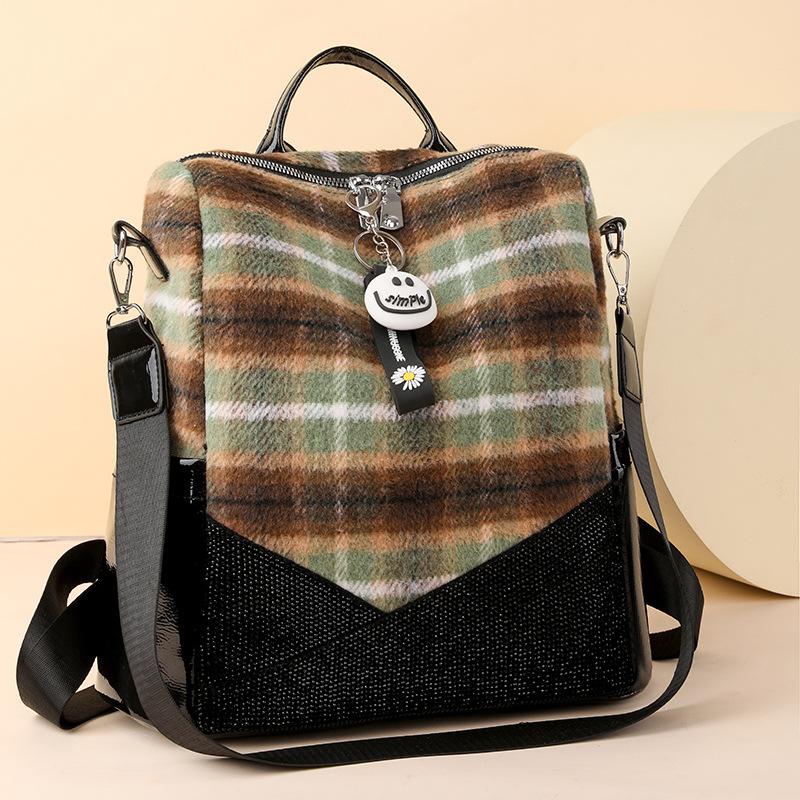 Женский новый модный повседневный клетчатый шерстяной рюкзак большой вместимости и легкий студенческий рюкзак на плечо