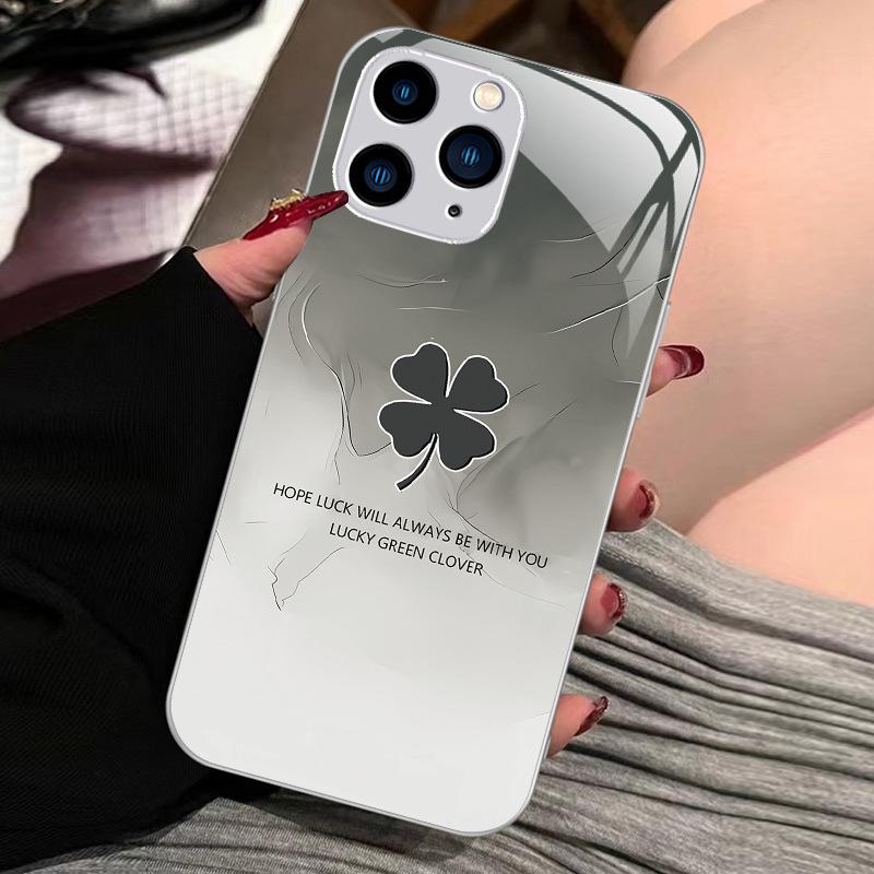 Four-leaf clover liquid glass phone case for Apple 15/15Pro/14Pro/13Mini Max