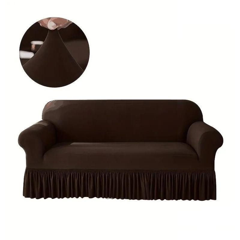

1 шт. Эластичные чехлы на юбку для дивана для гостиной Все включено Чехол на диван Секционные мебельные накидки 1/2/3/4/ Сиденья 1 Seater 90-140 cm темный кофе