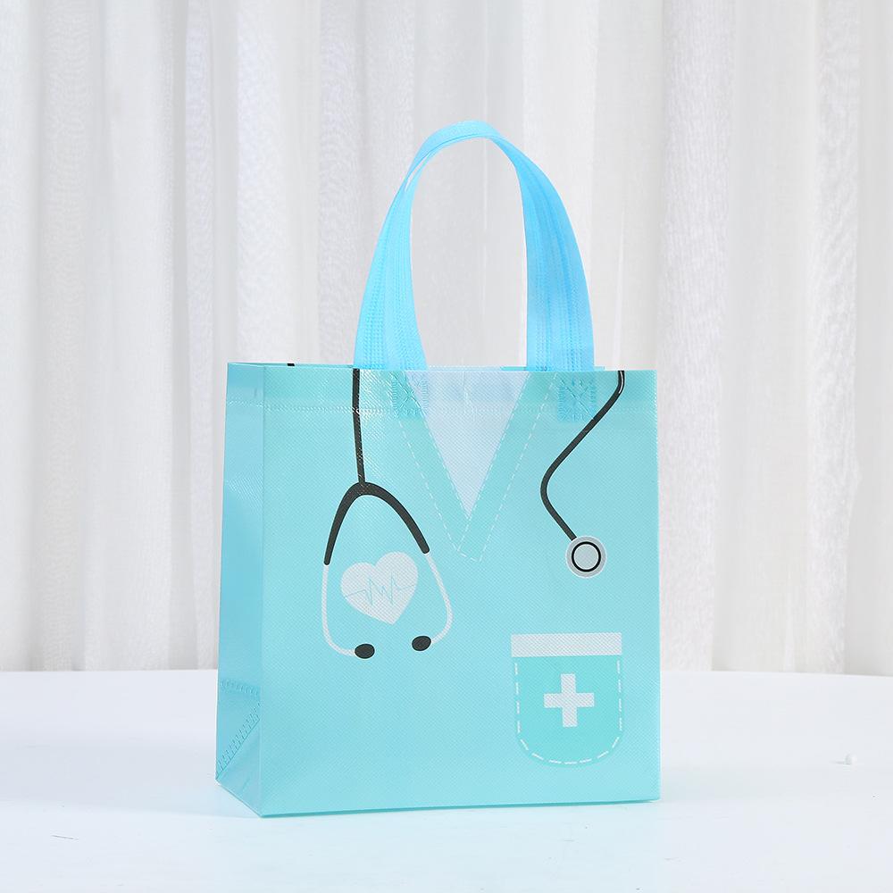 12/30pcs Nurses Day Gift Tote Bags Cartoon Nurse Print Non Woven Shopping Bags Party Favor Gift Packaging Bags