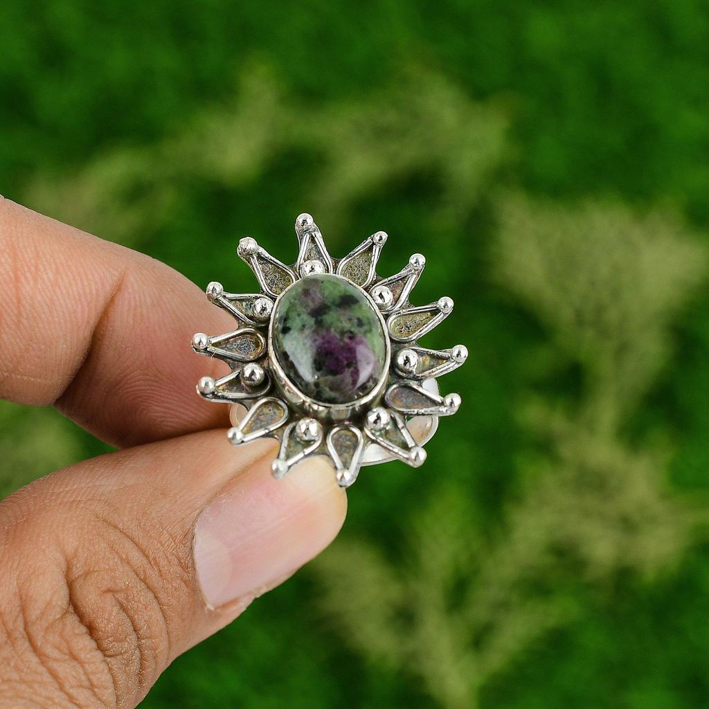 Ruby Zoisite Stone Promise New Flower Anniversary Sister Ring Jewelry 925 Silver