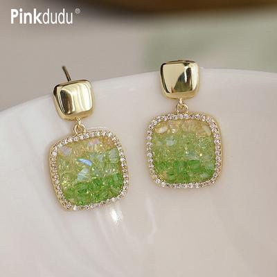 2023 Fashion Green Gradient Love Flower Stud Earrings Romantic Luxury Creative Geometric Drop Earring for Women PD1263