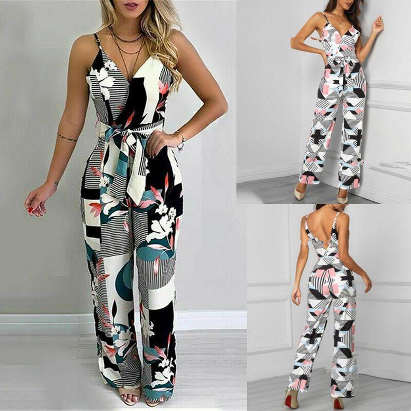 Elegant Multicolor Women Strappy Wide Leg Long Playsuit With V-neck Design