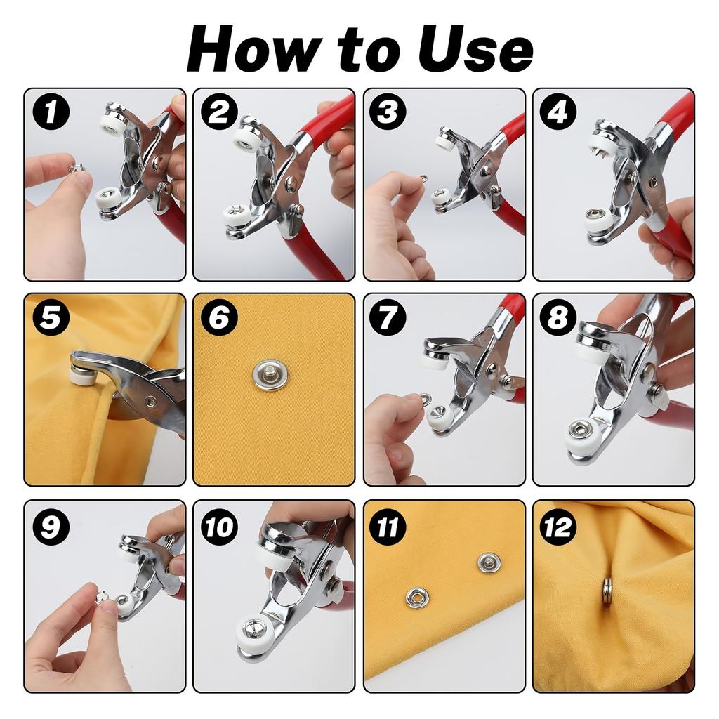 All-in-One Heavy-Duty Snap Fastener Kit with Ergonomic Press Tool & Clear Storage Box - White & Red Color-Coded Buttons & Press System