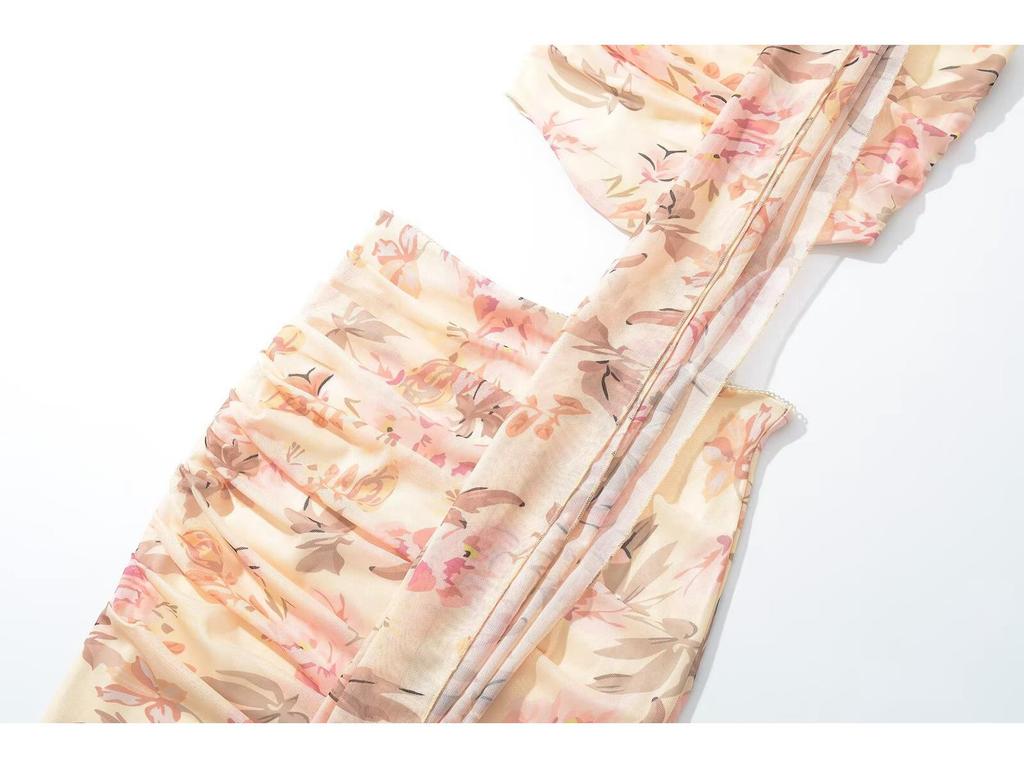 2025 Spring Women's European & American Style Mesh Print Lace Top and Skirt Set